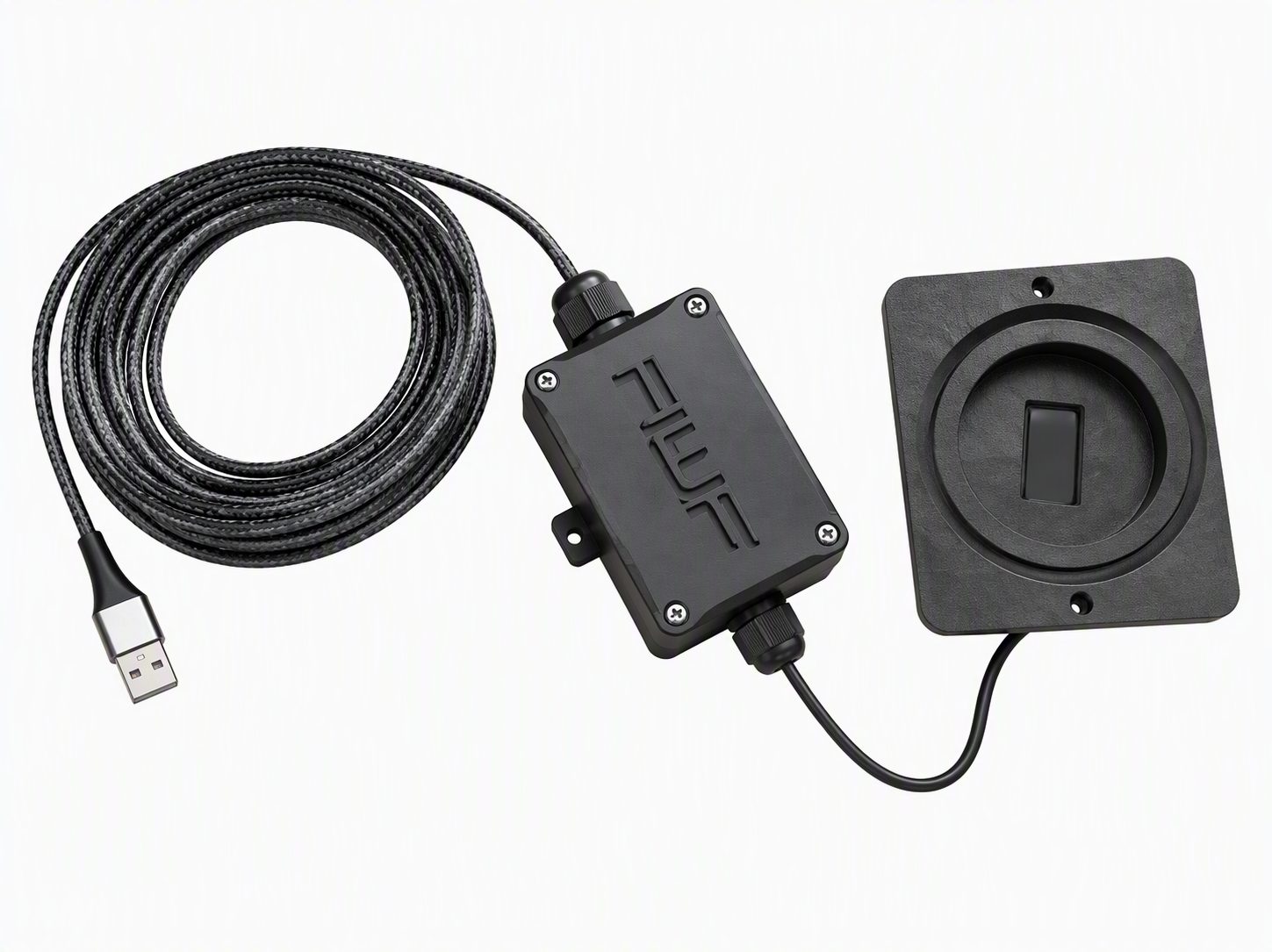AWF Füllstandsensor LiDAR: Sensorgehäuse, Montageplatte und USB-Kabel