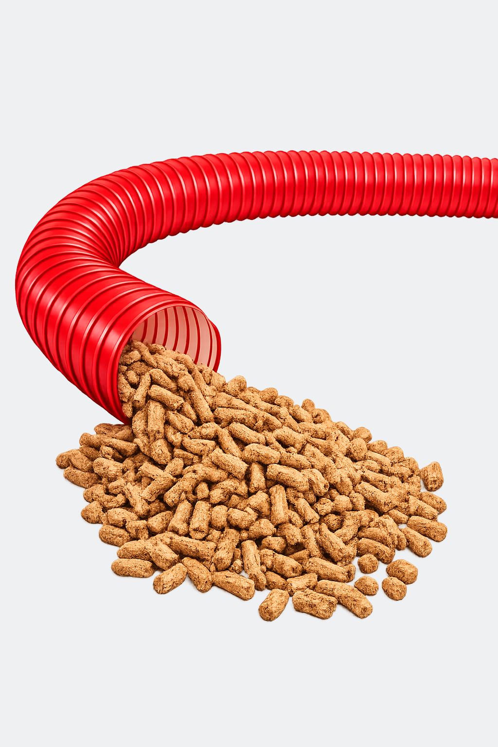 Roter Pelletschlauch mit Pellets